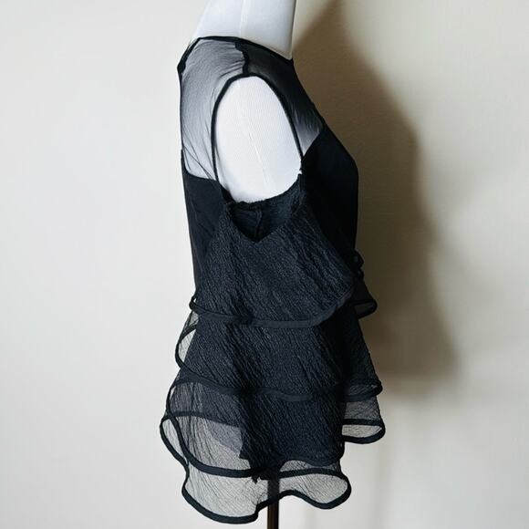Pretty Little Thing Black Sheer Organza Ruffle Sleeve Top - Picture 6 of 8